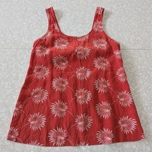 Madewell Red White 100% Silk Palm Print Tie Back‎ Bow Tank Top Women's Small
